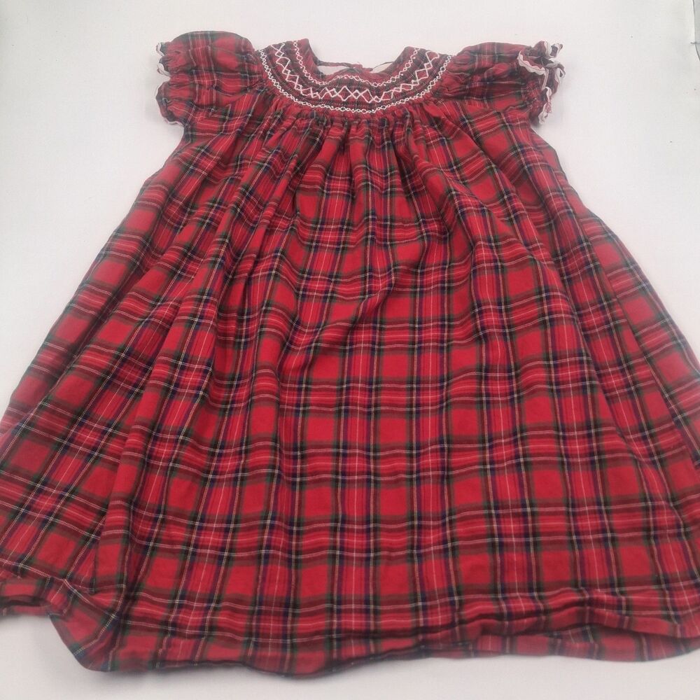 Lil Cactus Red Tartan Plaid Smocked Dress Girls Size 5